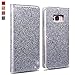 Produktbild OKZone Galaxy S8 Hülle, Luxus Glitzer Bling Premium PU Leder Handyhülle Brieftasche-Stil Magnetisch Folio Flip Etui Brieftasche Hülle Schutzhülle Tasche Case für Samsung Galaxy S8 (Silber Grau)