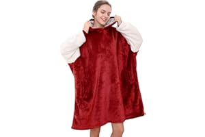 TOMEEK Damska bluza z kapturem Oversize Hot Overwymiarowy koc z kapturem Sherpa zima z podwójnymi kieszeniami, czerwone wino, jeden rozmiar