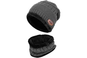 XYIYI Echarpe et Bonnet Enfants, 2 Pièces Tricoté Beanie Hiver Chaud Epais Chapeaux pour 5-14 Ans Garçons Filles