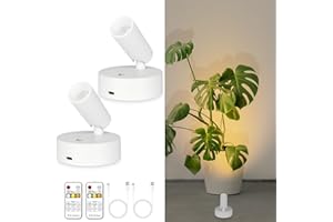 lobolighting Rechargeable LED Spotlight with Remote, 2Pack Battery Operated Spot Lights Wireless Up Lights Indoor Picture Light with Timer, Dimmable Uplighting Stick on Wall Lamp for Plant Artwork