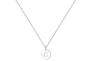 TINGN Disc Initial Necklaces for Girls Women, 14K White Gold Plated Round Disc Double Sided Engraved Hammered Initial Necklace Personalized Letter Pendant Initial Necklaces for Girls Jewelry Gifts
