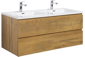 BADPLAATS B.V. Badezimmer Badmöbel Set Angela 120cm - Eiche - Unterschrank Schrank Waschbecken Waschtisch