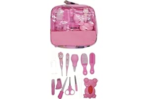JINCHELLE Babypflegeset 13 Teiliges Pflegeset,Babypflege Set Alltag Pflege Neugeborenen-Babypflegezubehör,Mit Thermometer, Schere,Nasensauger, Kamm, Nagelschere, Ohrlöffel Etc,Neugeborene Geschenk (Rosa-13pcs)