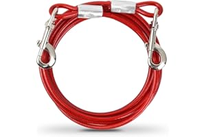 HOAAIGO 3m Cuerda Mascotas, Correa de Metal para Perros con Gancho Giratorio, Cable Cinturón de Seguridad, Alambre de Acero Inoxidable 6 mm, para Perros Grandes Medianos, hasta 250kg (Rojo)