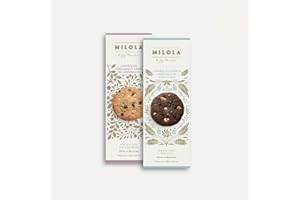 MILOLA Pack "Choco Lovers" - Pack de 6 estuches: 3 cajas de Avellana y Chips de Chocolate de 140 gr. cada una , y 3 de Doble Chocolate y Plátano (Vegana) de 160 gr cada una. Cada caja contiene 9 unidades.