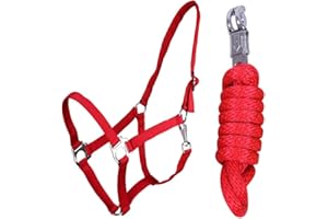 QHP Halfter-Set Beginner II Halfter + Führstrick mit Panikhaken verstellbar (Pony, Feuerrot)