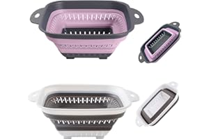 YUNYIGE Passoire Cuisine Pliable,2 Passoires Télescopiques,Passoires Pliable en Silicones Rose et Bleu,Passoire Cuisine Silicones