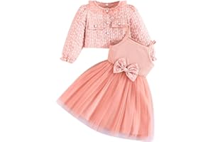 Yanmucy Ragazze Abiti e Cappotto Set 2 Pezzi Textured Stampa Floreale Abiti Manica Lunga Cardigan Neonata Vestiti per 2-8 Anni