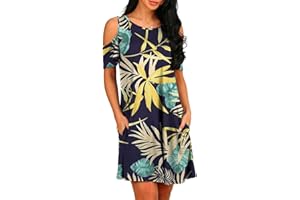 PCEAIIH Abito Estivo da Donna, Abiti di Media Lunghezza a Maniche Corte con Spalle Scoperte, Elegante Gonna a Trapezio da Donna con Tasca