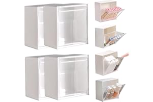 JORZER Lot de 4 distributeurs de cotons-tiges 8,6 x 4,6 cm - Support mural Qtip avec couvercle à rabat - Installation sans perforation - Pour cotons-tiges, cotons-tiges, pinces à cheveux et petits articles