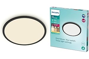 Philips Lighting Lampada Da Soffitto Led Superslim, 27K, Ip44, Non Dimmerabile, Nera, 18W