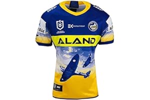 YINTE 2020 Parramatta Eels World Cup Rugby Jersey, EEL Anzac Mens Football Shirt Cotton Jersey Graphic T-Shirt Commemorative Edition Rugby Short Sleeve Pro Jersey, Best Bi L Blue