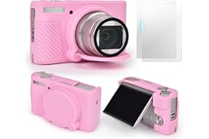 VOVMOEYA SX740 zestaw akcesoriów do etui na aparat [z 2 hartowanymi foliami LCD], silikonowe etui ochronne kompatybilne z aparatem cyfrowym Canon PowerShot SX730 SX740 HS, różowy, Etui na aparat