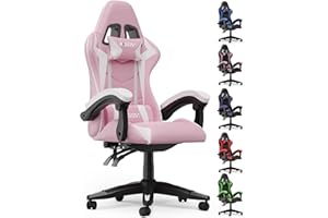 bigzzia Sedia da Gaming, Ergonomica, Per Gamer, con Cuscino Lombare e Poggiatesta, Regolabile in Altezza, Sedia Per Computer, Per Ufficio (Rosa)