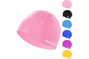 Nepfaivy Kids Swimming Cap Waterproof - Updated Size Silicone Swimming Hat Colorful, Comfortable Anti Slip Boys and Girls Swimming Cap, Stretchable and Durable Swim Cap for Kids 6-14 Years