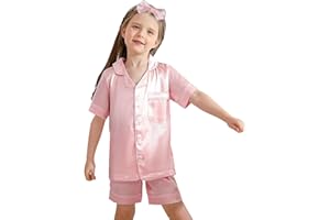 cenozo Pyjamas Girls Boys Silk Set with Headband Buttons Pyjamas Sleepwear Lounge Wear Clothing Set