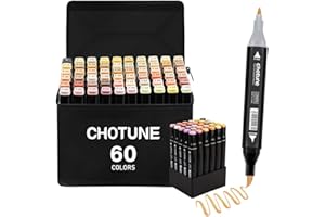 CHOTUNE Rotulador de 60 Colores de Piel, Marcadores Permanente, Rotuladores de Punta Pincel, Mezcla Fácil para Esbozo e Ilustración con Bolso y Base Negros