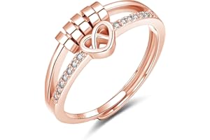 Bewenda Silber Anxiety Ring, 925 Sterling Silber Angst Ringe für Frauen Damen, Verstellbar Bead Spinner Fidget Ring mit Zirkon, Offen Einstellbar Anti Stress Ringe, Dekompressionsringe mit 5 Perlen