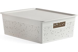 TATAY Set de Caja Organizadora Rectangular 12L y Tapa Bohol, de Polipropileno, Libre de BPA, Plástico 100% Reciclado, Blanco, Medidas 30,5 x 39,5 x 13,5 cm