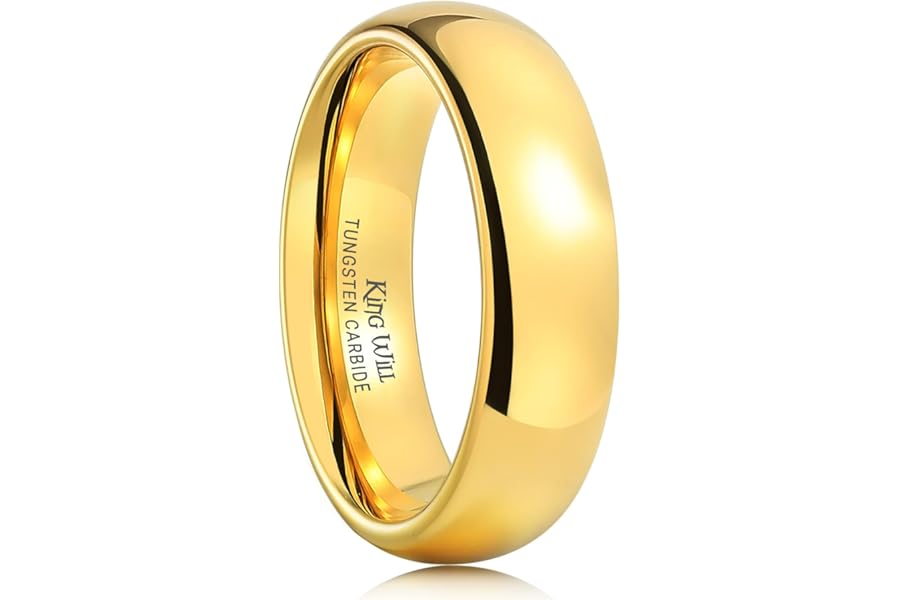 King Will GLORY Men's 4mm 6mm 8mm Gold RoseGold Plated High Polished Comfort Fit Domed Tungsten Carbide Ring Wedding Band