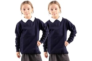 WOOD QUAIL Girls Boys Crew Neck Pack of 2 School Jumpers Kids Long Sleeve Fleece Unisex Round Neck School Uniform Jumper Sweatshirts