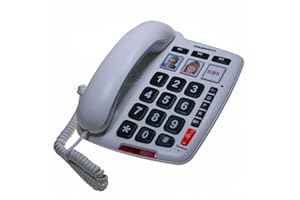DAEWOO INTERNATIONAL Telefono Fijo Daewoo - Telefono para Mayores - Telefono Sobremesa con Cable - Teclas Grandes, Llamada Directa 112, Manos Libres, Auricular Ajustable, 3 Memorias de Llamada con Foto, Blanco