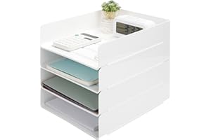 Aevcvok 4 Stück Weiß Briefablage A4 Stapelbar, Schreibtisch Ablagefächer, PET Dokumentenablage A4, Bürobedarf, Papierablage, Schreibtisch Organizer Ablage für Büro Office Zuhause