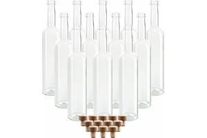 gouveo lot de 12 bouteilles en verre 500 ml Bordeaux transparent avec bouchons (HGK) - bouteille vide 0,5 l à remplir - bouteille en verre pour liqueur, schnaps, huile, vinaigre