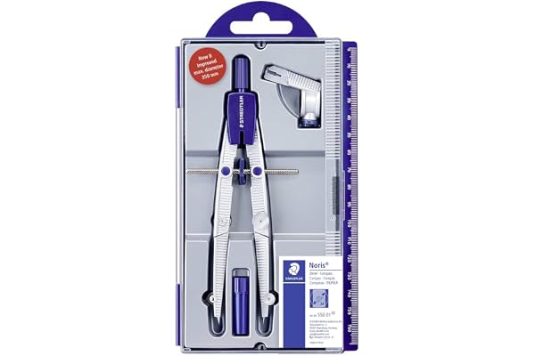 Staedtler Noris 550, Compas scolaire de précision à réglage rapide et micrométrique, Idéal pour l'école et le collège, Coffret avec adaptateur universel, 550 01