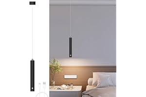 ‎ACMHNC ACMHNC Akku Pendelleuchte Schwarz LED Hängelampe mit Batterie, 4500 mAh, Touch Dimmbar 3 Farben,Höhenverstellbar, Zylinder Pendelleuchte Batteriebetriebene für Nachttisch Schlafzimmer, Ø4x30cm