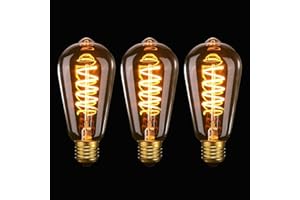 SageSunny Vintage Edison Ampoule E27 LED Dimmable Vis Ampoules ST64 4W 40W Équivalent Spirale Antique Rétro Style Ambre Verre Lampe Filament Lampe Écureuil Cage En Forme Décoratif Chaud 2200k 3 Pièce
