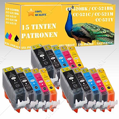 15 Compatible Printer Cartridges for Canon Pixma IP 3600/IP 3680/IP 4600/IP PGI 520/CLI 521