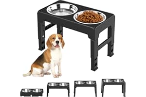 VavoPaw Ciotole per Gatti Cani Rialzate e Pieghevole, 2 Ciotole in Acciaio Inossidabile e Piedini Antiscivolo Scaffale Ciotola per Animali Mangiatoia Altezza Regolabile 8-30 cm, Nero