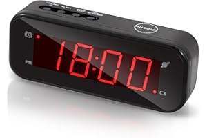 Timegyro Petite Horloge numérique à Piles - Horloge de Bureau LED - Fonctionne avec Piles Uniquement - Réveil avec Snooze - Réglage Facile pour Chambre à Coucher, étagère, Voyage