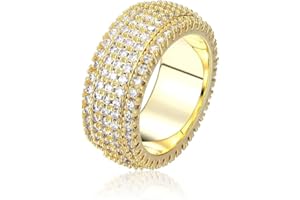 Dochais Ring for Women Men Wide Personalized Rings 9 mm with Zirconia Crystal Women's Ring in 14K Gold Plated Shiny Brand Ring Engagement Ring Proposal Ring Wedding Ring