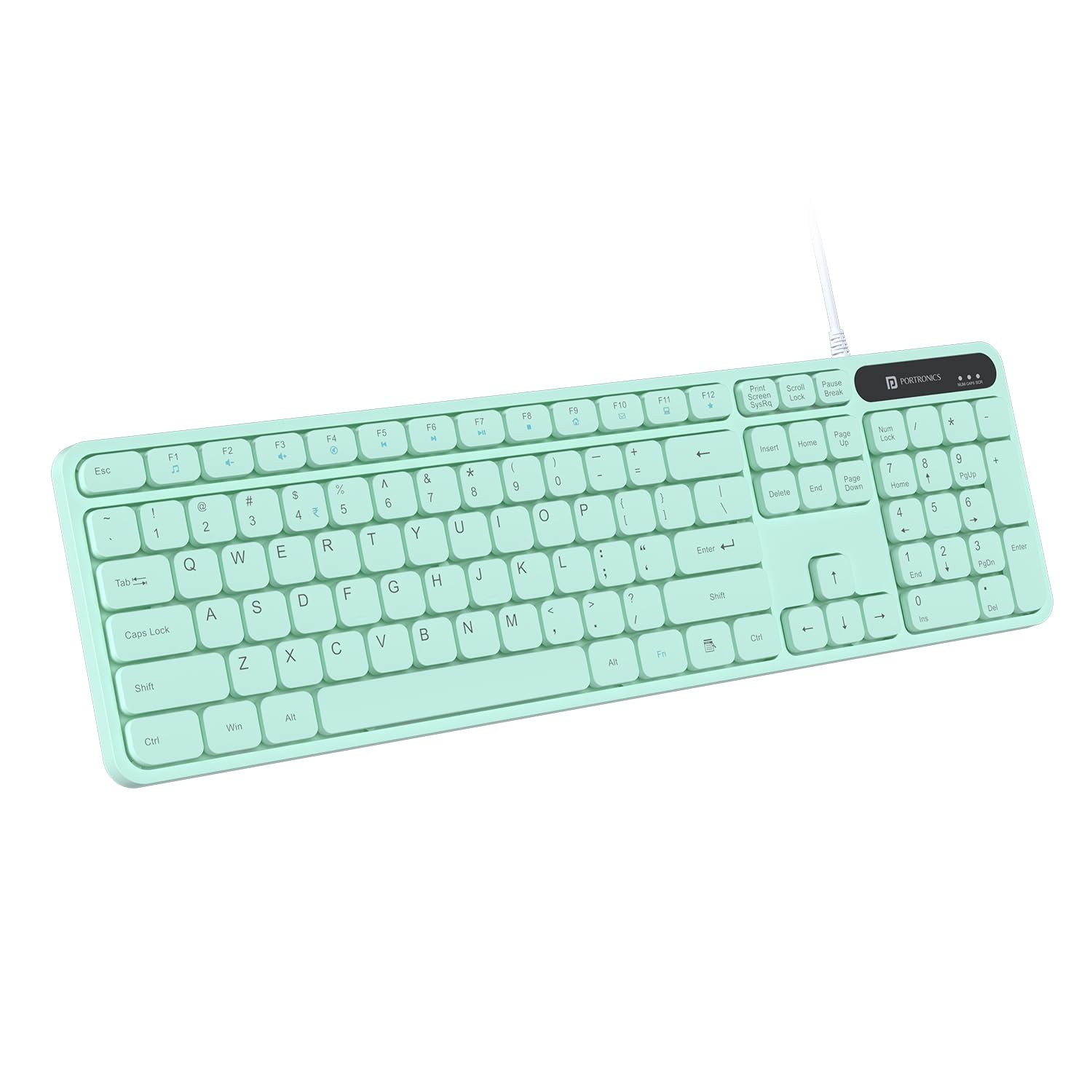 Portronics Ki-Pad 3 USB Wired Keyboard with Large Keycaps, Noise-Free Typing, Fn Multimedia Hotkeys, Full-Size Layout with Num Pad, Ergonomic Design,