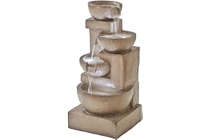 SERENITY WATER FEATURES Serenity Durable Stone Effect Tiered 4 Tier Cascade Laguna Water Feature with LED Lights for Indoor & Outdoor Use Measures L37.5 x W40 x H85.5cm