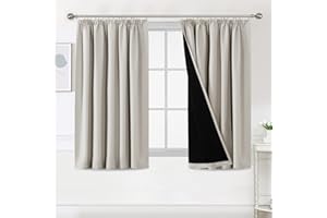 BellaHills 100% Blackout Curtains for Bedroom Thermal Insulated Curtains & Drapes Blackout Curtains Pencil Pleat Curtains for Living Room with Black Liner 2 Panels, 66 x 54 Inch, Pumice Stone