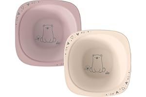 nip – Breischale | Nachhaltige und bruchfeste Babybrei Schüssel ab 4 Monaten. Ergonomische Baby Schüssel aus über 90% nachwachsenden Rohstoffen, ideal für Beikost | 2 St., Rosa