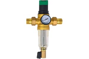 AQUA HEATING Regolatore di Pressione dell'acqua 3/4'' con Manometro e Dispositivo di Misurazione con Filtro a Setaccio Autopulente Valvola Riduttrice di Pressione Regolabile in Ottone