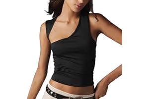 EMOTTOS Camiseta Sin Mangas para Mujer, Camisetas Camisetade Verano con Tirante Irregular, Tank Top Crop Tops sin Mangas Elegante Sexy Ajustada Casual Corte Entallado para Mujeres, Blanco/Negro S-L
