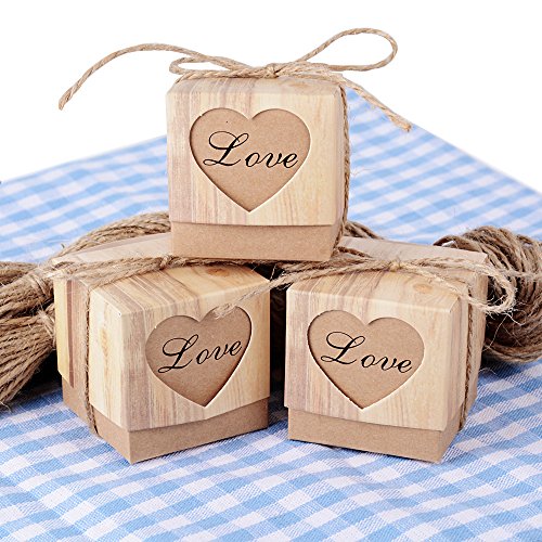 100 Stk. Gastgeschenk Box inkl. Juteschnur 5x5x5 cm Geschenkbox für Hochzeit, Taufe usw. Pralinenschachtel süßigkeiten Bonboniere - 4