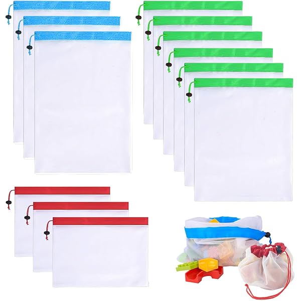 TSHAOUN Lot De 10 Sacs En Filet Réutilisables,Sacs à Fruits Et Légumes Réutilisables, Portables Sac Filet,pour Shopping Légumes Fruits Jouets,Le Shopping Et Le Stockage,3 Tailles (10 Pcs