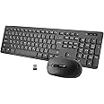 Yakiter Arabic/English Wireless Keyboard and Mouse Combo, 2.4G USB Quiet Cordless Mouse Keyboard Set Ergonomic Full Size with Long Battery Life, for Computer Laptop PC Windows Mac Chrome OS, Black