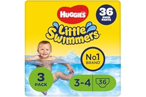 Huggies Little Swimmers, Swim Nappies - Size 3-4, 36 Baby Swim Pants - Leak Guards and Stretchy Waistband Protect Without Swelling - Tear Sides for Easy Removal