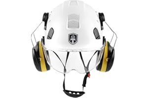 GREEN DEVIL Casco de Trabajo con Visera Transparente y protección auditiva Orejeras ABS Ajustable Casco de Seguridad ventilado con Casco Industrial EN 397