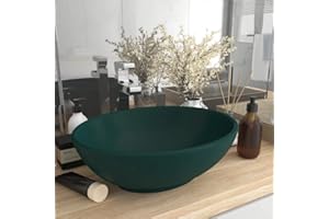 HOMIUSE 40x33x13,5 cm Lavabo Colgante con Desagüe Verde Oscuro Mate Lavabo Baño Lavabo de Lujo Ovalado Cerámica Lavabo Sobre Encimera Lavamanos Baño Lavabo Piedra Lavabo Suspendido