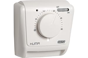 VEMER VE021200 KLIMA SI - Termostato Meccanico a Espansione di Gas per Caldaia/Condizionatore, Funzione Riscaldamento/Condizionamento, Interruttore ON/OFF e Spia di Funzionamento, Bianco