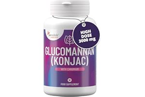 Glucomannan (Konjac) 3000 mg High Dose Capsules with Chromium, Vegan, Additives Free, Allergen Free, Non-GMO, 180 Capsules by Sensilab Essentials