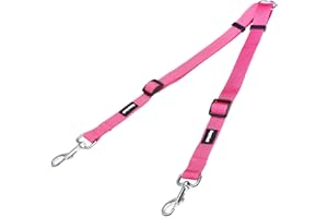 HAPPY HACHI Adjustable Double Dog Lead Coupler No Tangle Nylon Twin 2 Pet Trainer Leash Splitter (S 13-19.7in, Pink)
